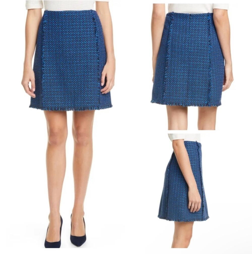 Hugo Boss Navy Tweed Fringe Vomanda Skirt Size 10